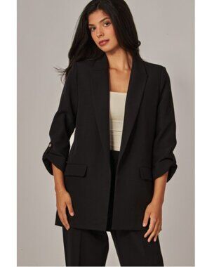 Black Oversized Tailored Blazer With Rolled Up Sleeve